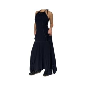 MC PLANET Black Asymmetrical Hem Halter  Maxi dress Size 12 Goth Streetwear